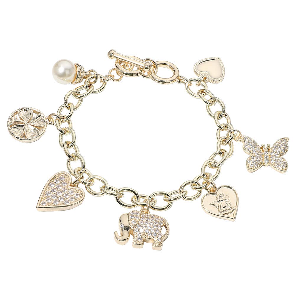 14K Gold Plated Stone Paved Elephant Heart Bracelet