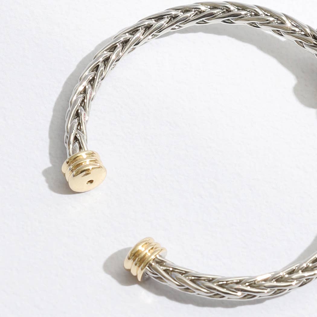 Two Heart Pave Braided Bangle Bracelet