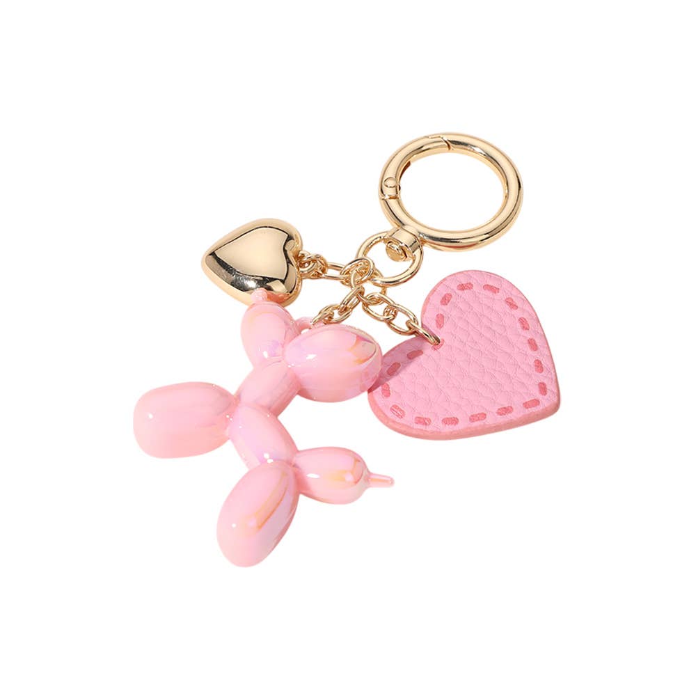 Faux Leather Metal Heart Balloon Dog Bag Charm / Keychain