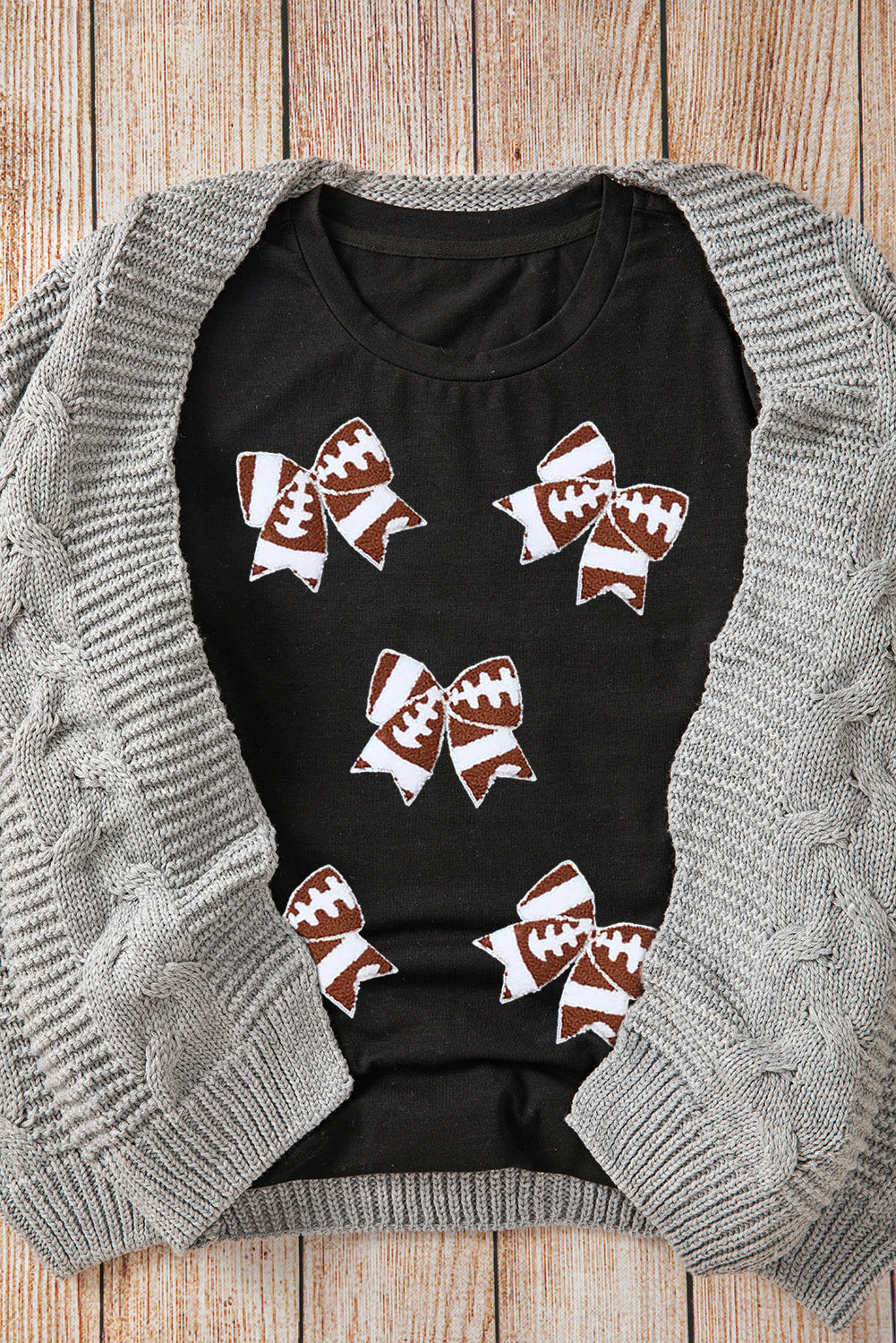 Black Football Bowknot Pattern Game Day T Shirt