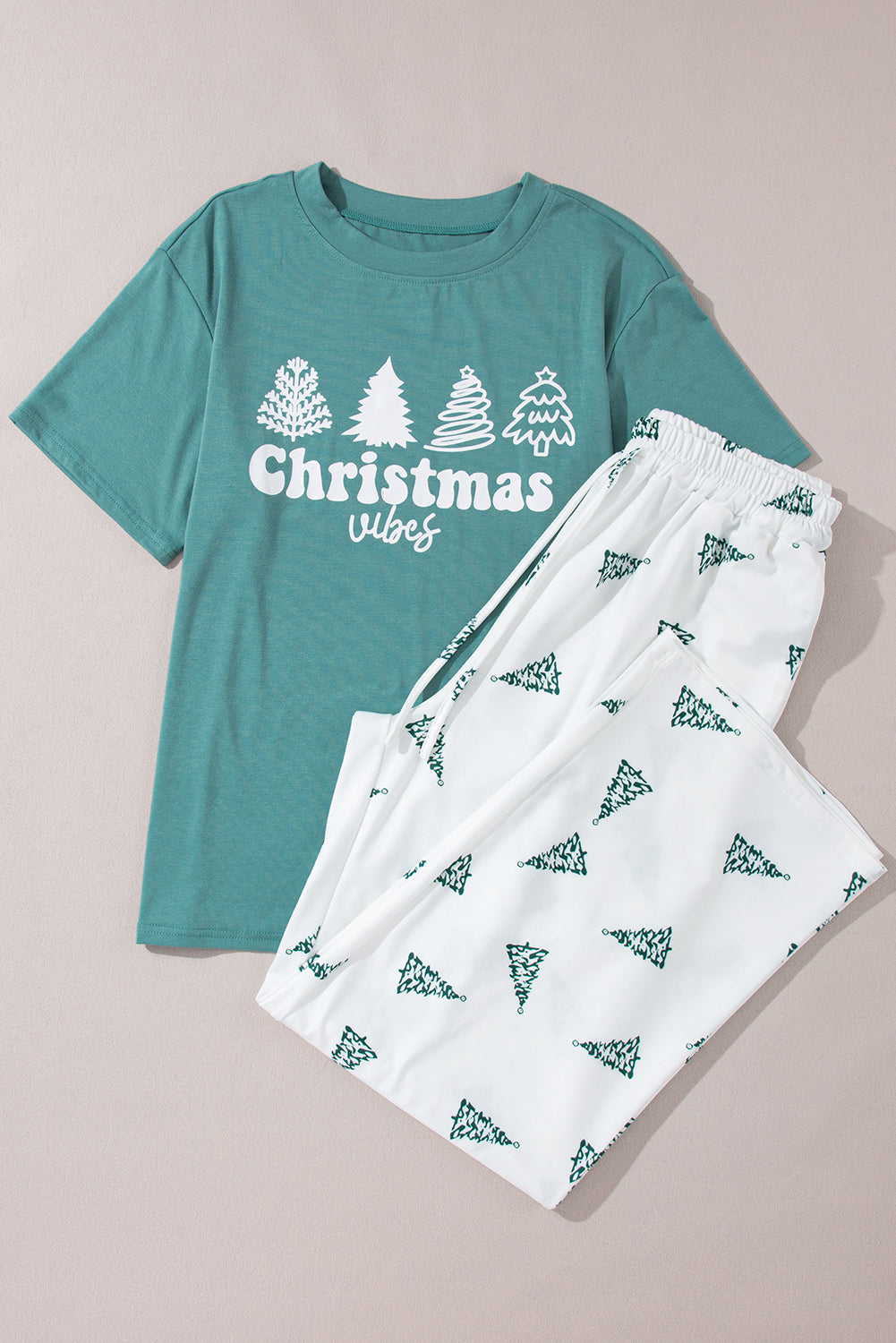 Christmas Tree Print Tee and Pants Lounge Set