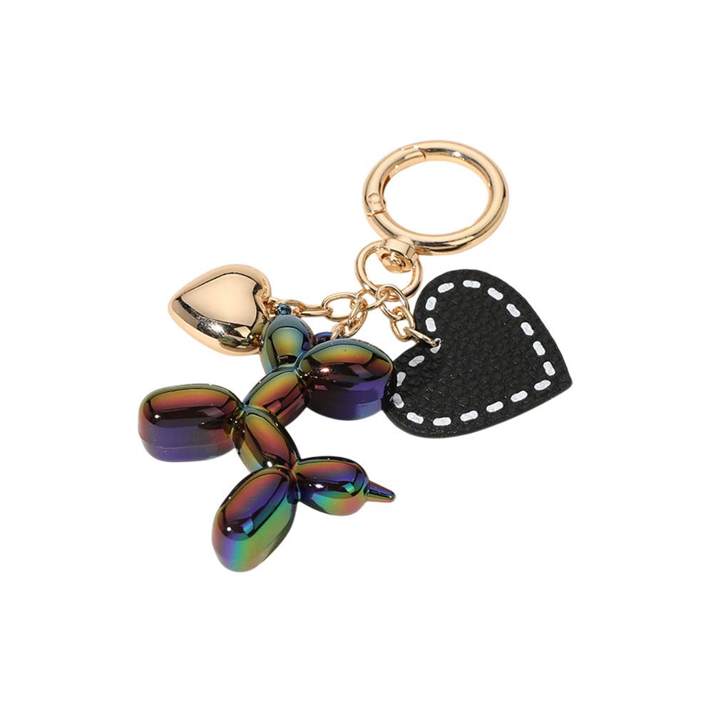 Faux Leather Metal Heart Balloon Dog Bag Charm / Keychain