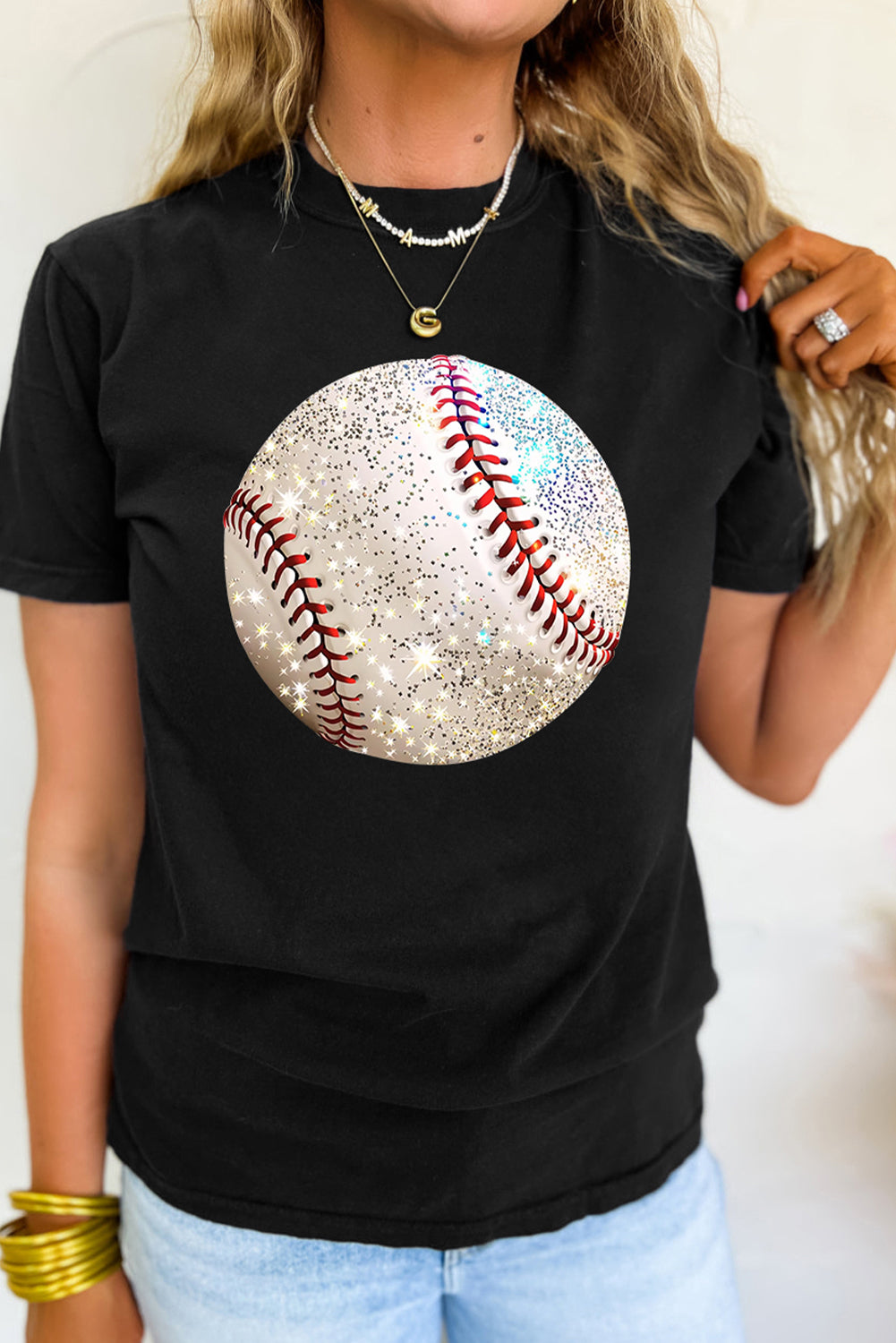 Baseball Print Cotton Blend T Shirt