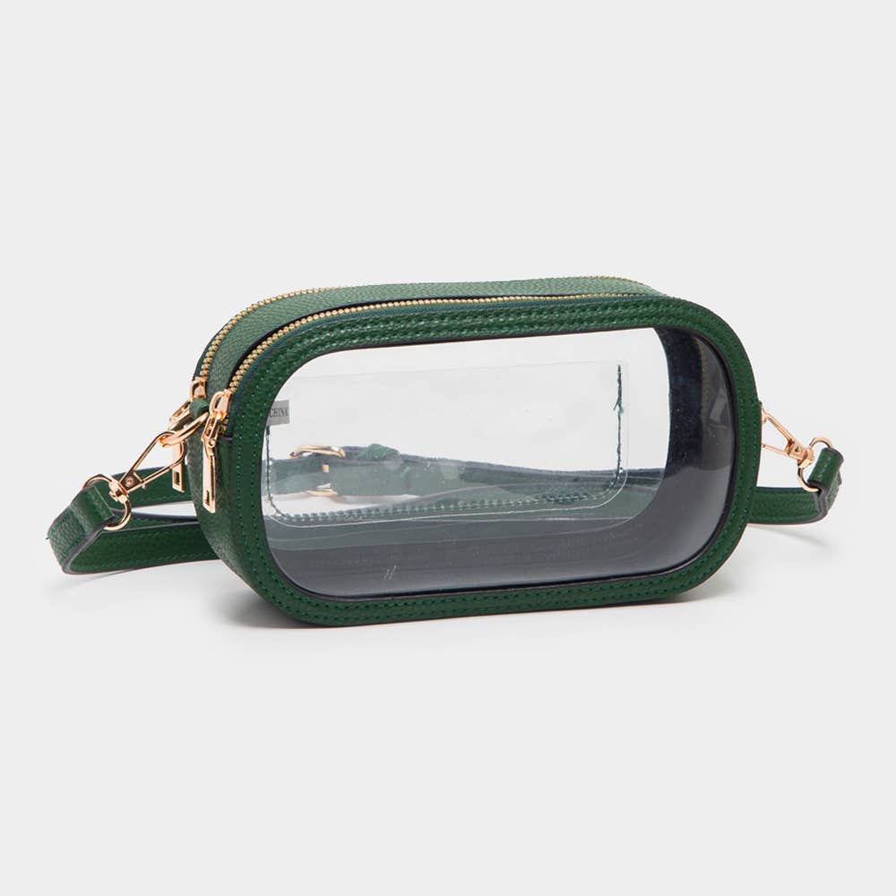 Solid Faux Leather Transparent Rectangle Crossbody Bag