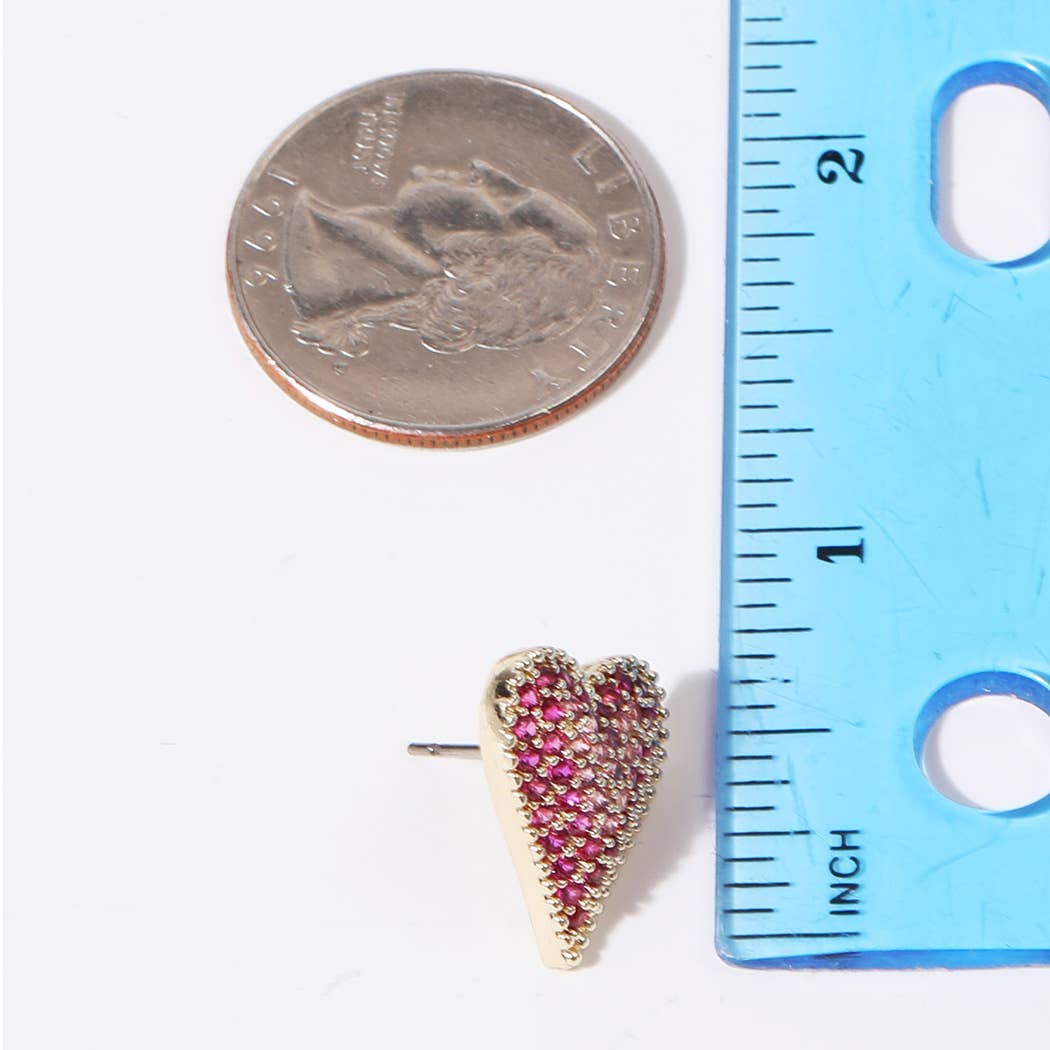 Gold Plated Pave Heart Stud Post Earrings