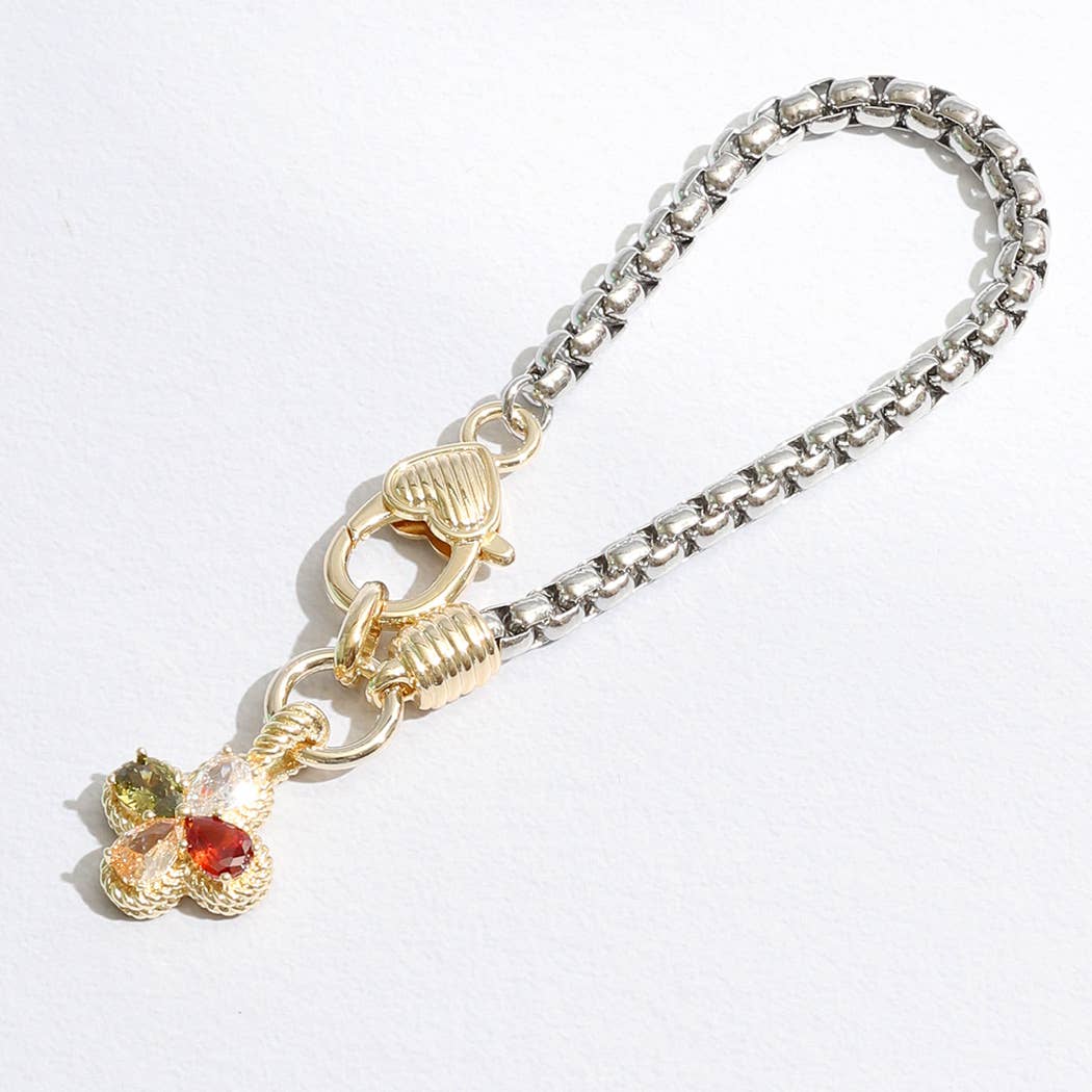Colorful Clover Charm Heart Closure Chain Bracelet