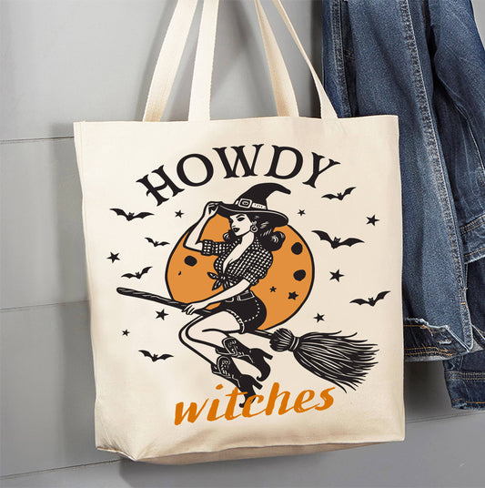 Halloween Retro Vintage Howdy Witches Canvas Tote Bag