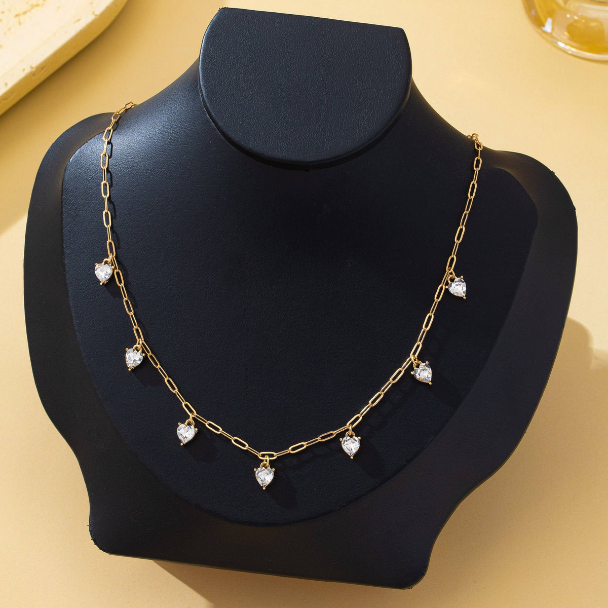Crystal Heart Shape Paperclip Link Necklace