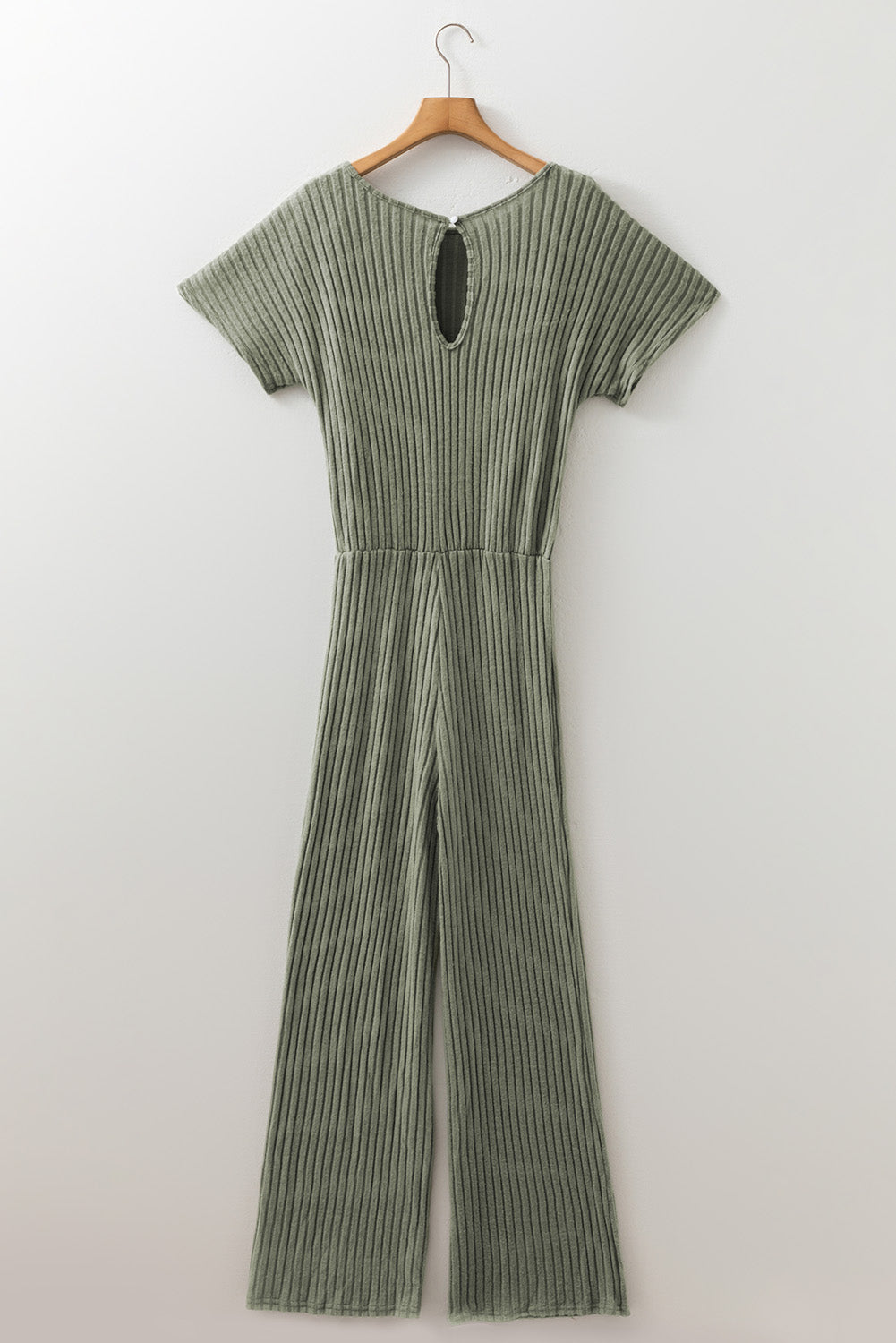 Laurel Green Ribbed Keyhole Short Sleeve Wide Leg Jumpsuit