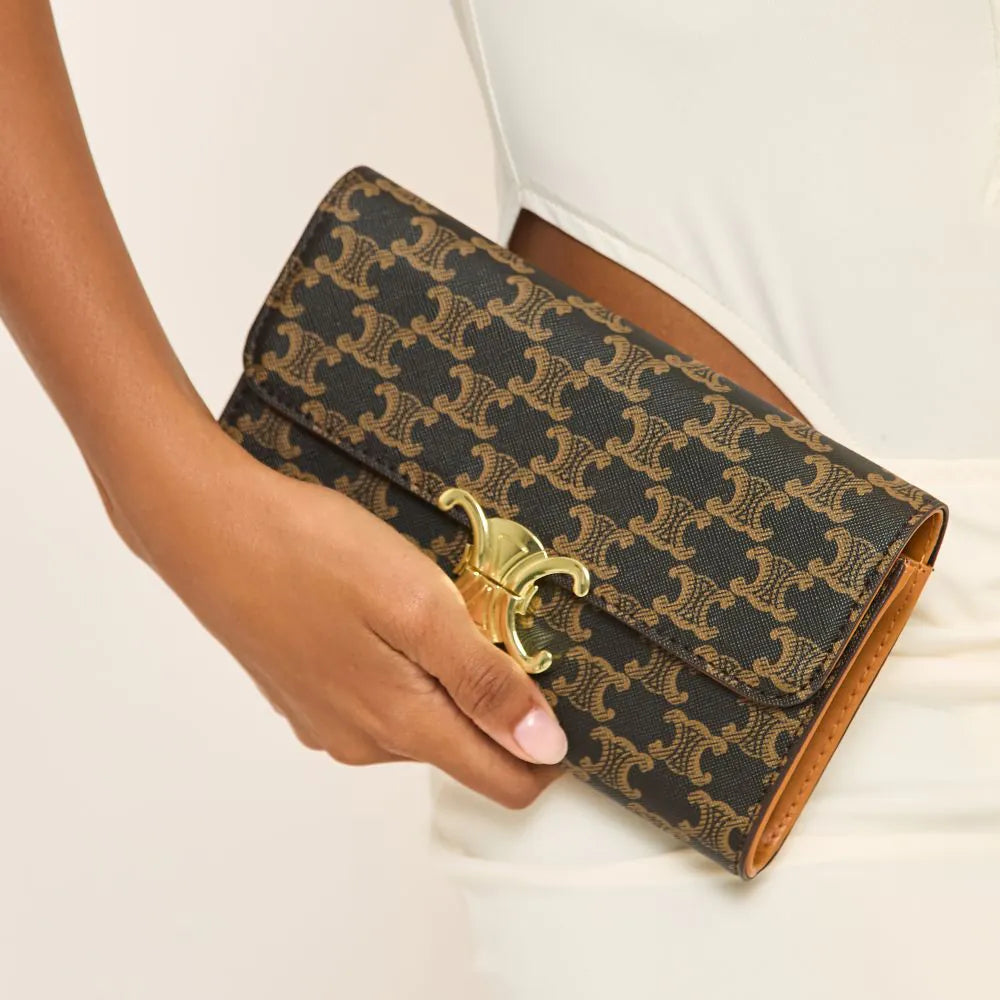 Clutch Bag In Brown Printed Faux Leather