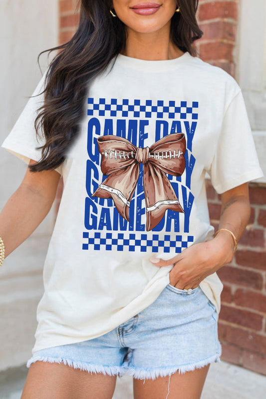 White Football Bowknot GAME DAY Graphic Tee