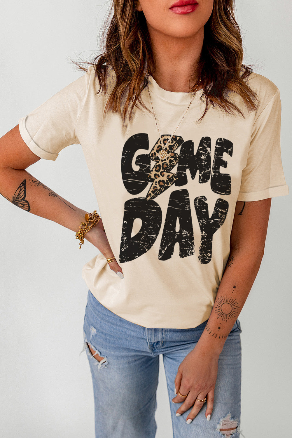 Khaki Game Day Leopard Lightning T Shirt