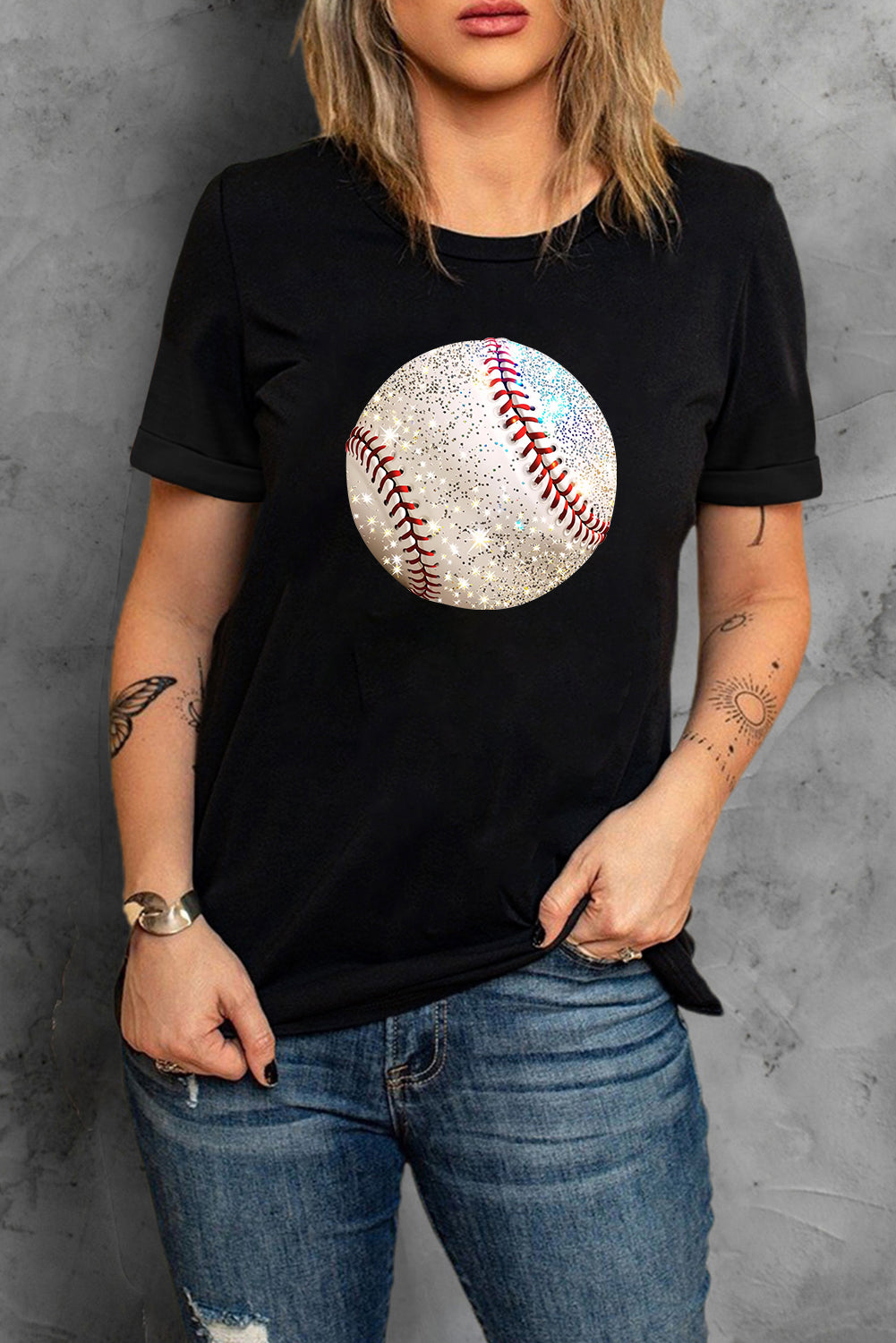 Baseball Print Cotton Blend T Shirt