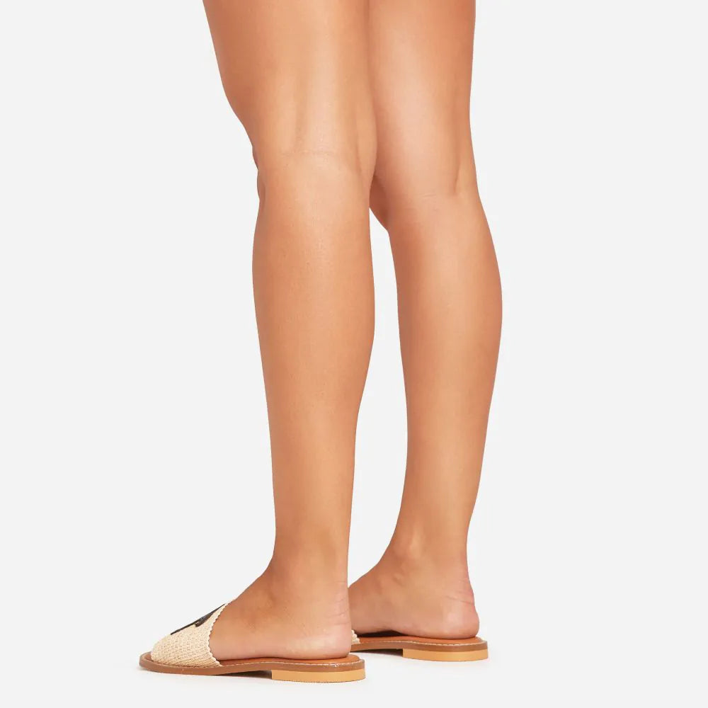 Flat Slider Woven Sandal with Faux Leather