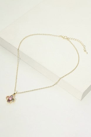 14k Gold Plated Colorful Stone Quatrefoil Necklace