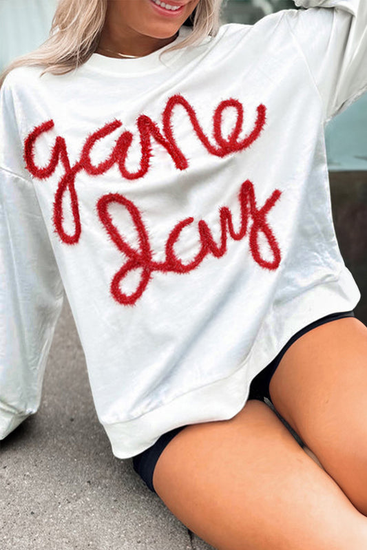 White Plus Size Game Day Tinsel Sweatshirt