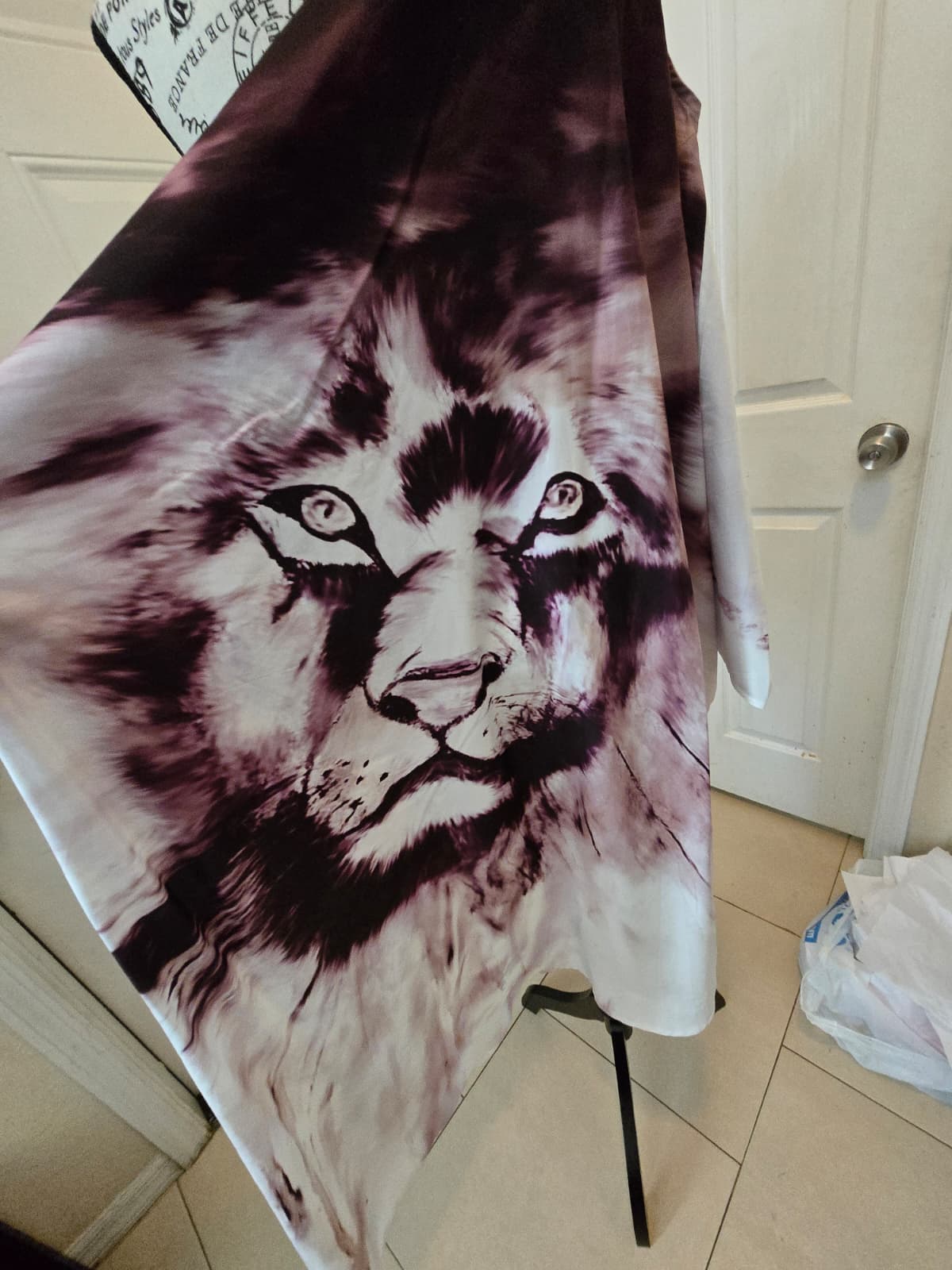 Emery Rose Purple & Pink Tie‑Dye Off-the‑Shoulder Dress with Tiger Face – Size Large