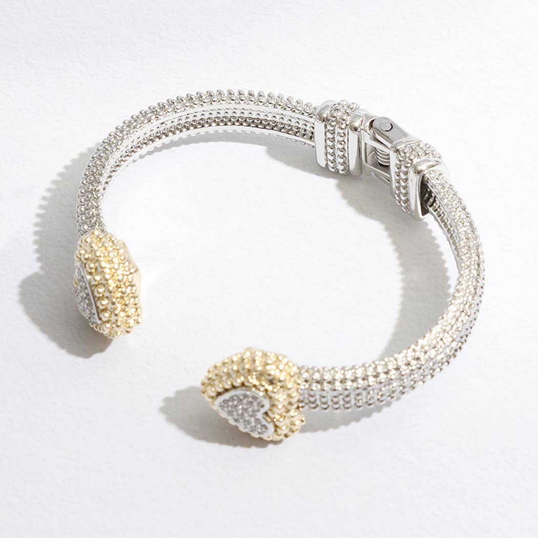 Textured Bangle Two Tone Heart Edge Bracelet