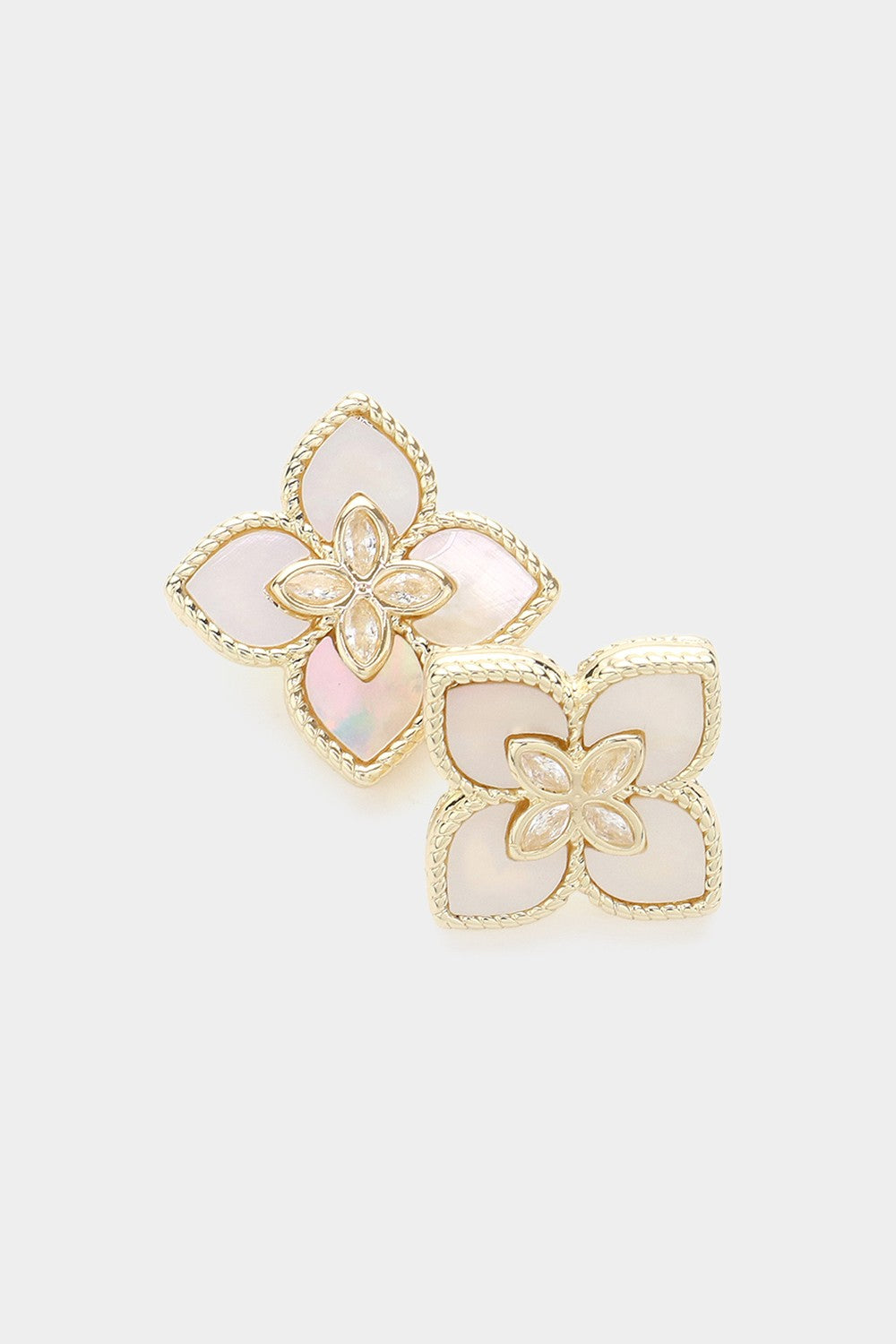 14k Plated Mother Of Pearl Quatrefoil Earrings