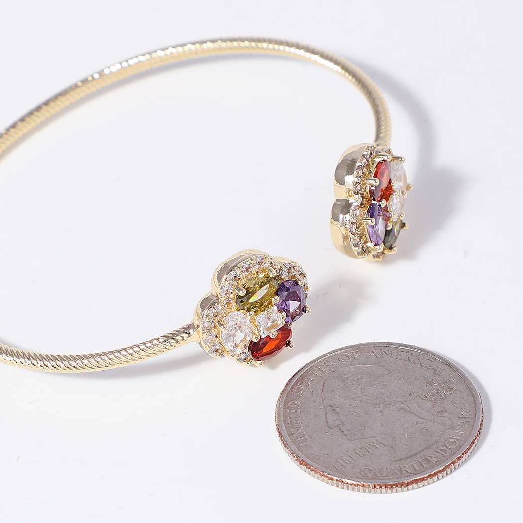 Multicolor Leaf Shape Edge Cuff Bangle Bracelet