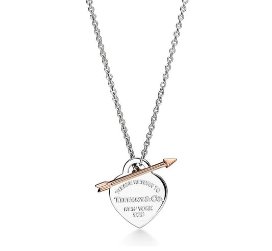 Silver Heart Tag Pendant with Rose Gold Arrow-Necklace