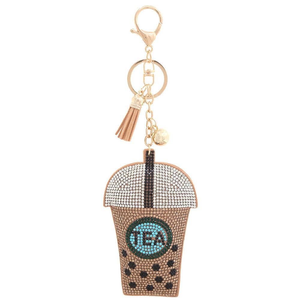 BOBA TEA PUFFY RHINESTONE KEYCHAIN