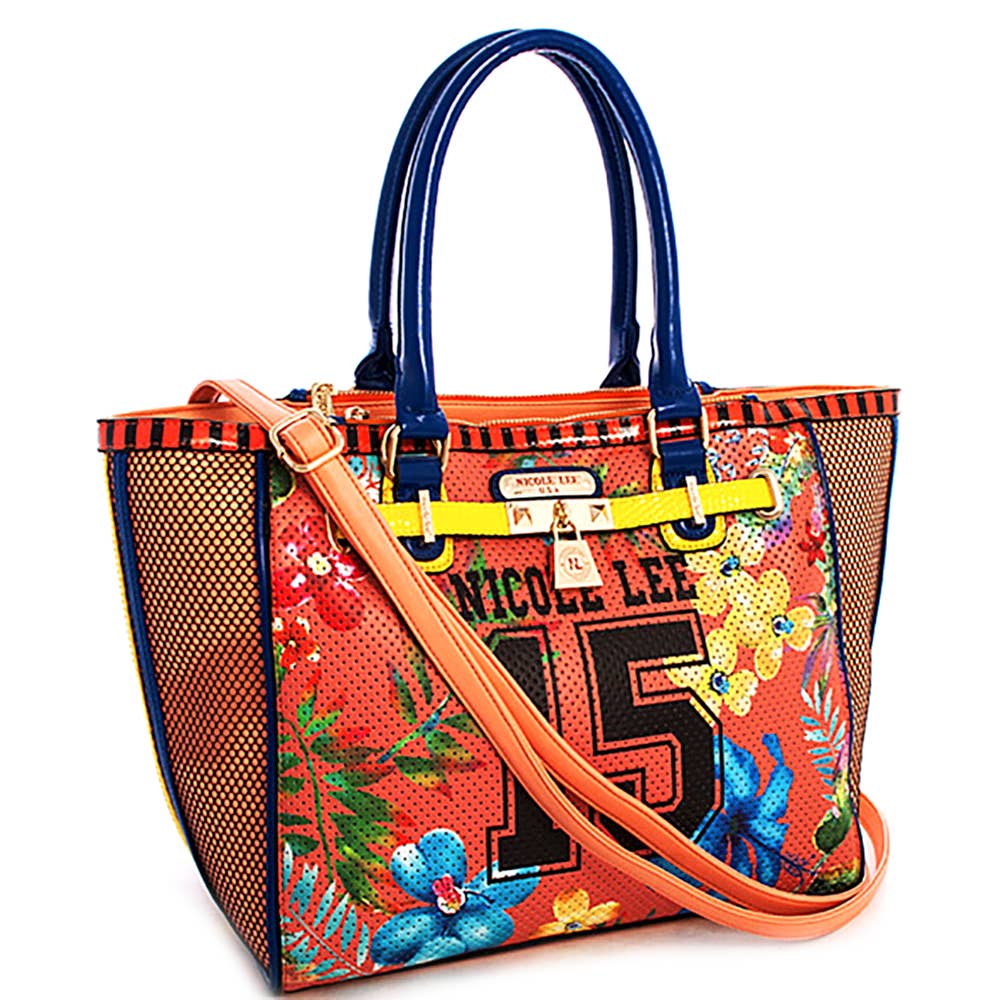 NICOLE LEE FLORAL SATCHEL WITH LONG STRAP