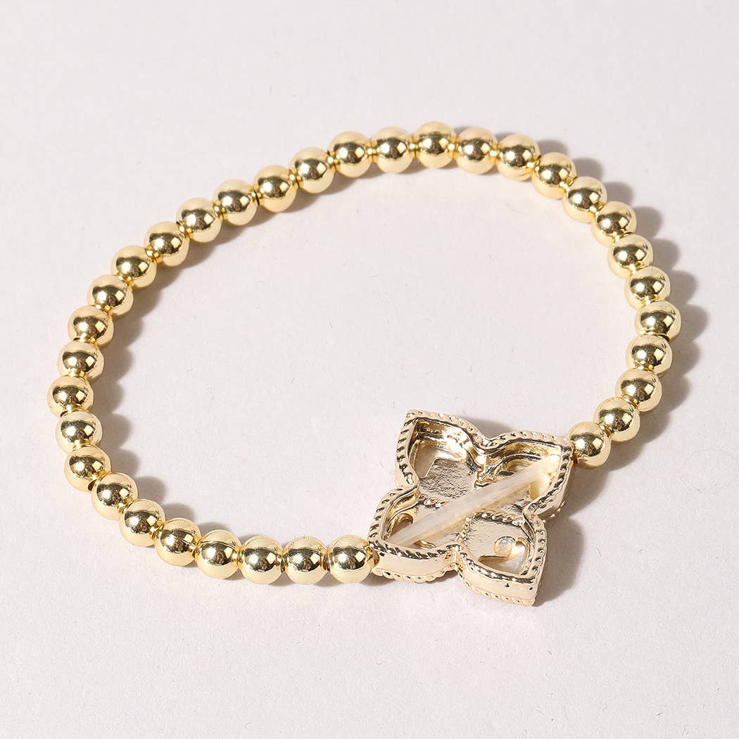 White Clover Mop Pave Beaded Bracelet
