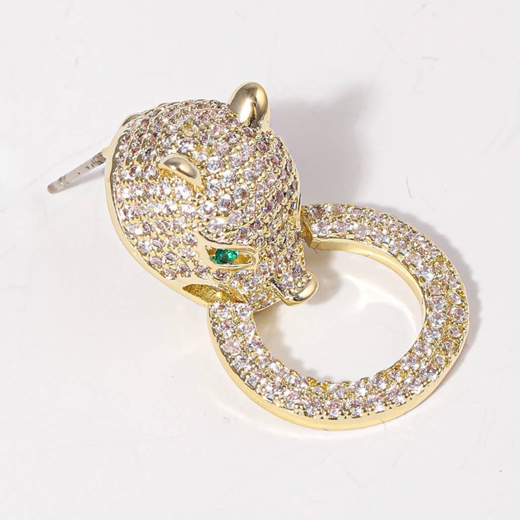 Panther Figure with Ring Pave Post Earrings