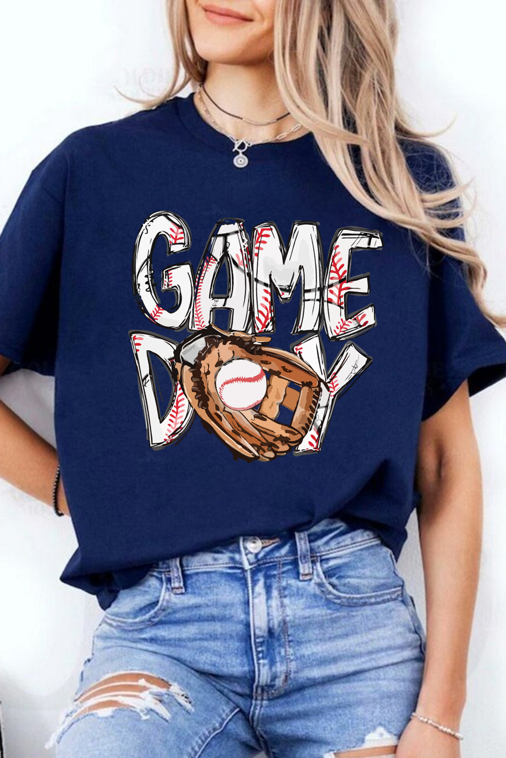 Blue GAME DAY Baseball Graphic T Shirt