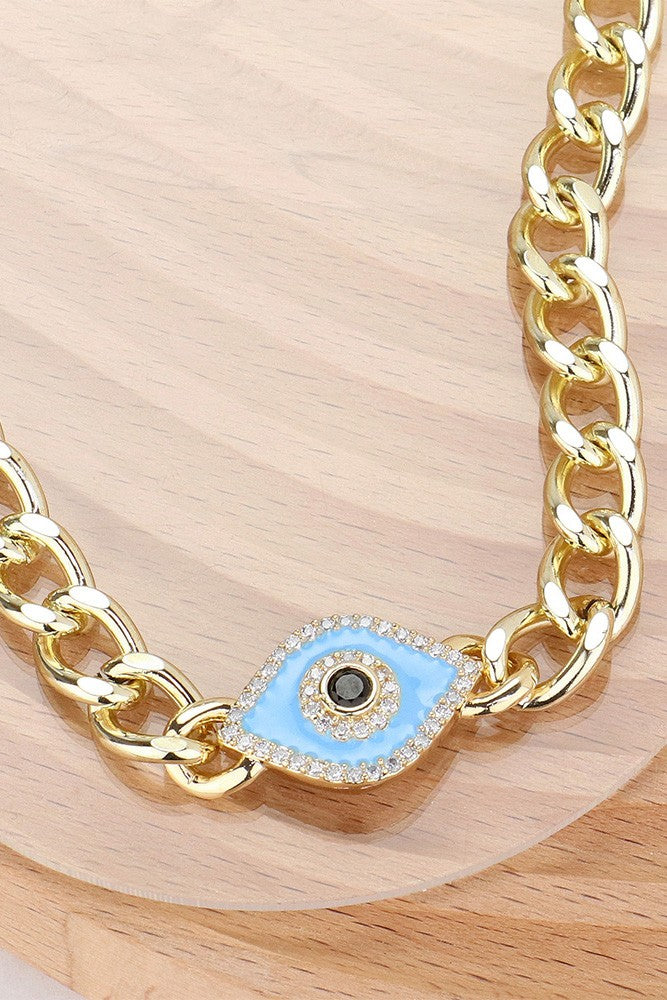 14k Plated Paved Enamel Evil Eye Chain Necklace