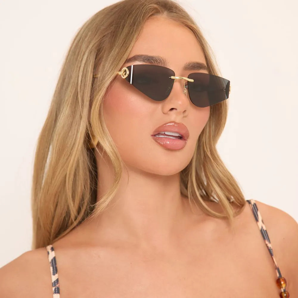 Angular Shaped Frameless Sunglasses In Black