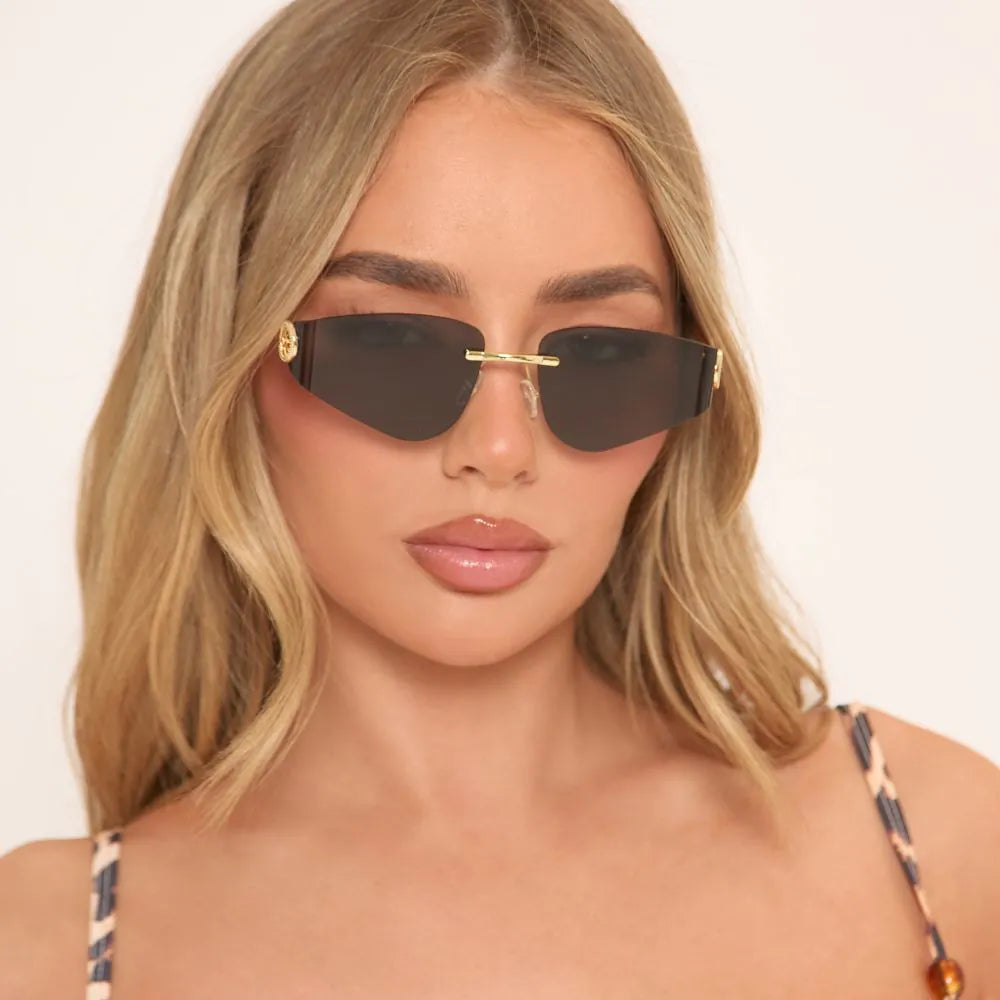 Angular Shaped Frameless Sunglasses In Black