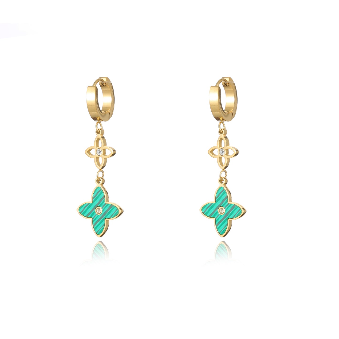 Gold & Green Clover Earrings