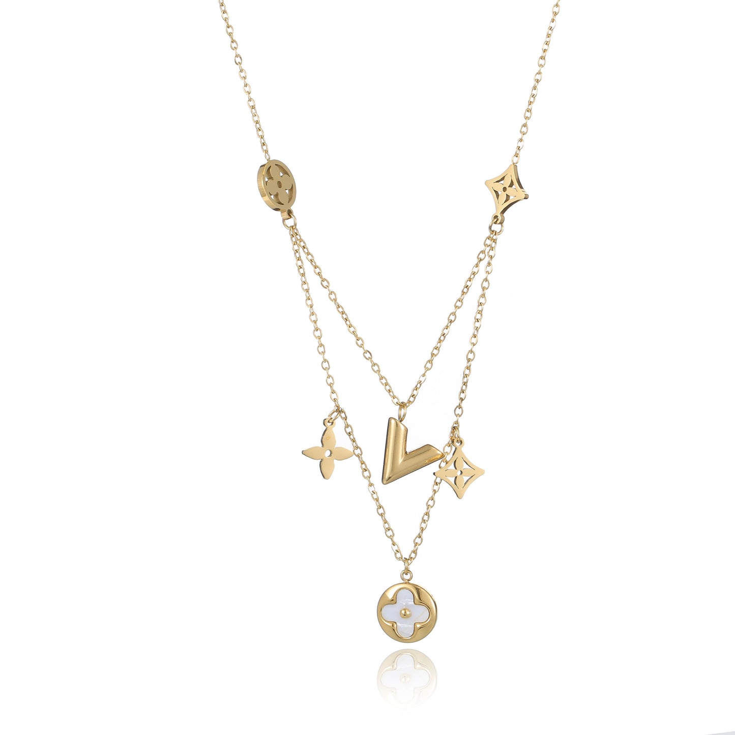 Clover Motif Golden Layered Necklace