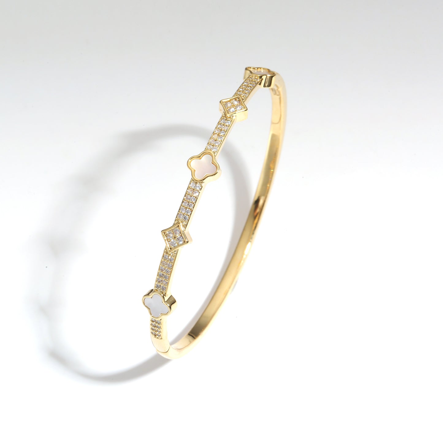 Gold Clover Bangle Pavé Crystal Detail Minimalist
