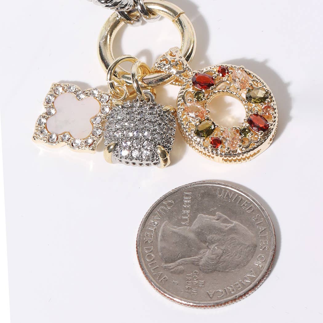 Clover & Oval 3 Multi Pendants Chain Necklace