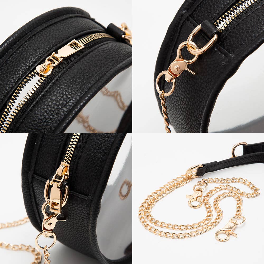 Faux Leather Transparent Round Crossbody Bag