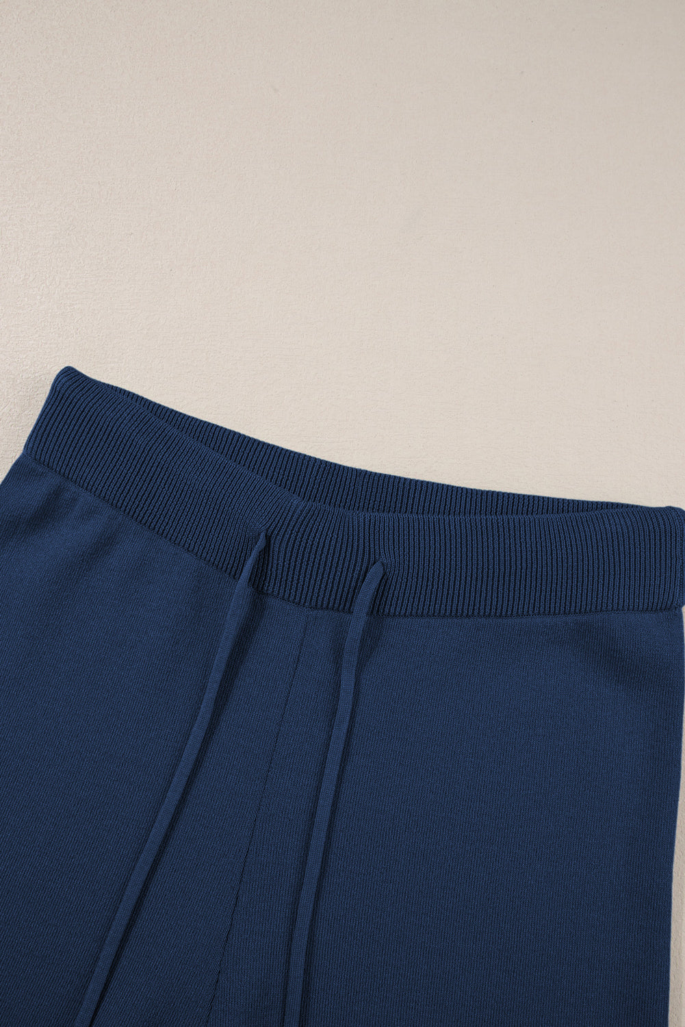 Navy Blue Contrast Trim Half Sleeve Top Drawstring Pants Loose 2pcs Sweater Suit