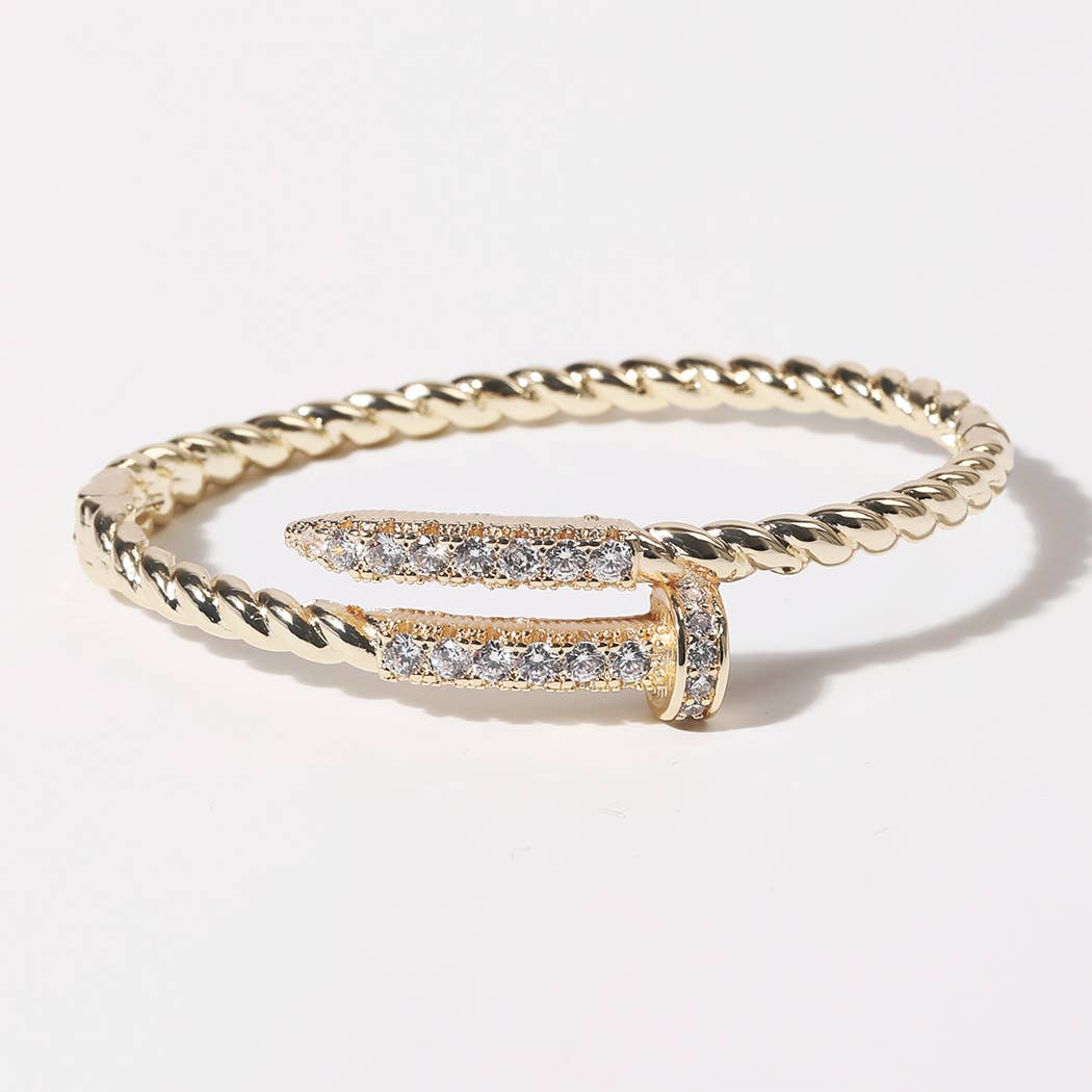 Pave Edge Twisted Gold Plated Bangle Bracelet
