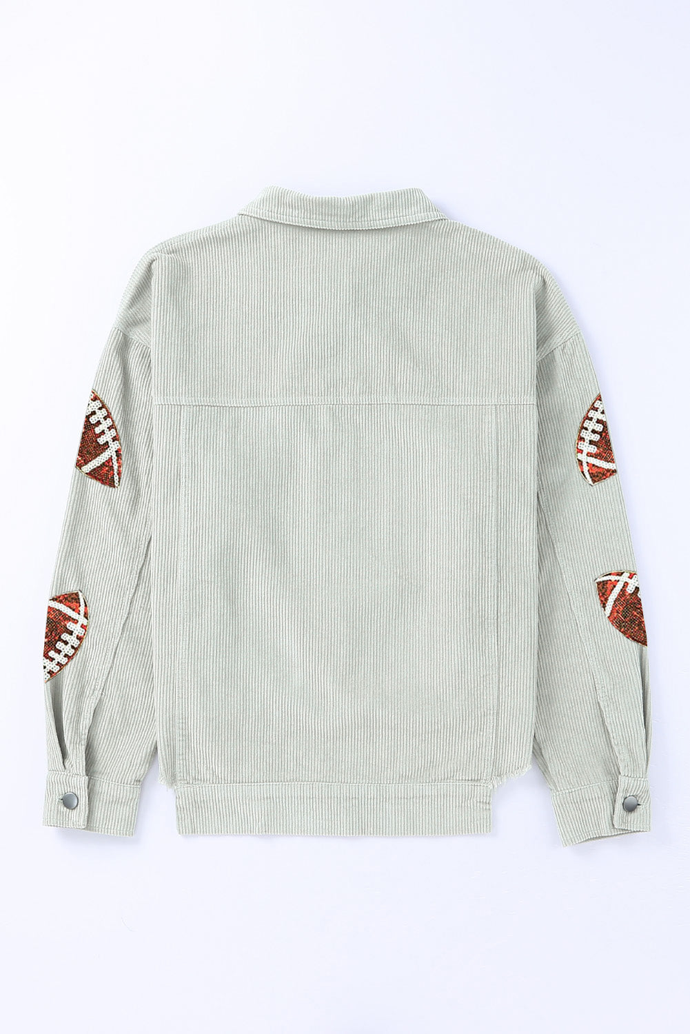 Grey Sequined Football Patch Ribbed Cotton Jacket