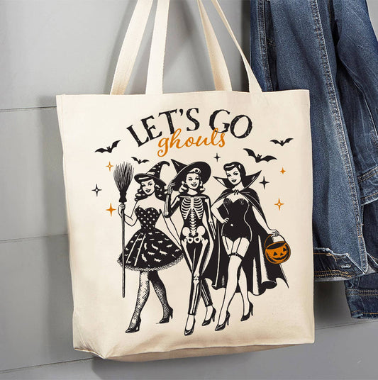Halloween Retro Let's Go Ghouls Canvas Tote Bag