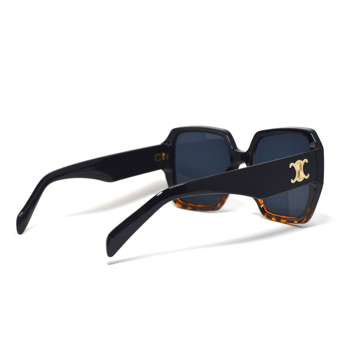 Vintage Black Square Sunglasses with Gold Accent