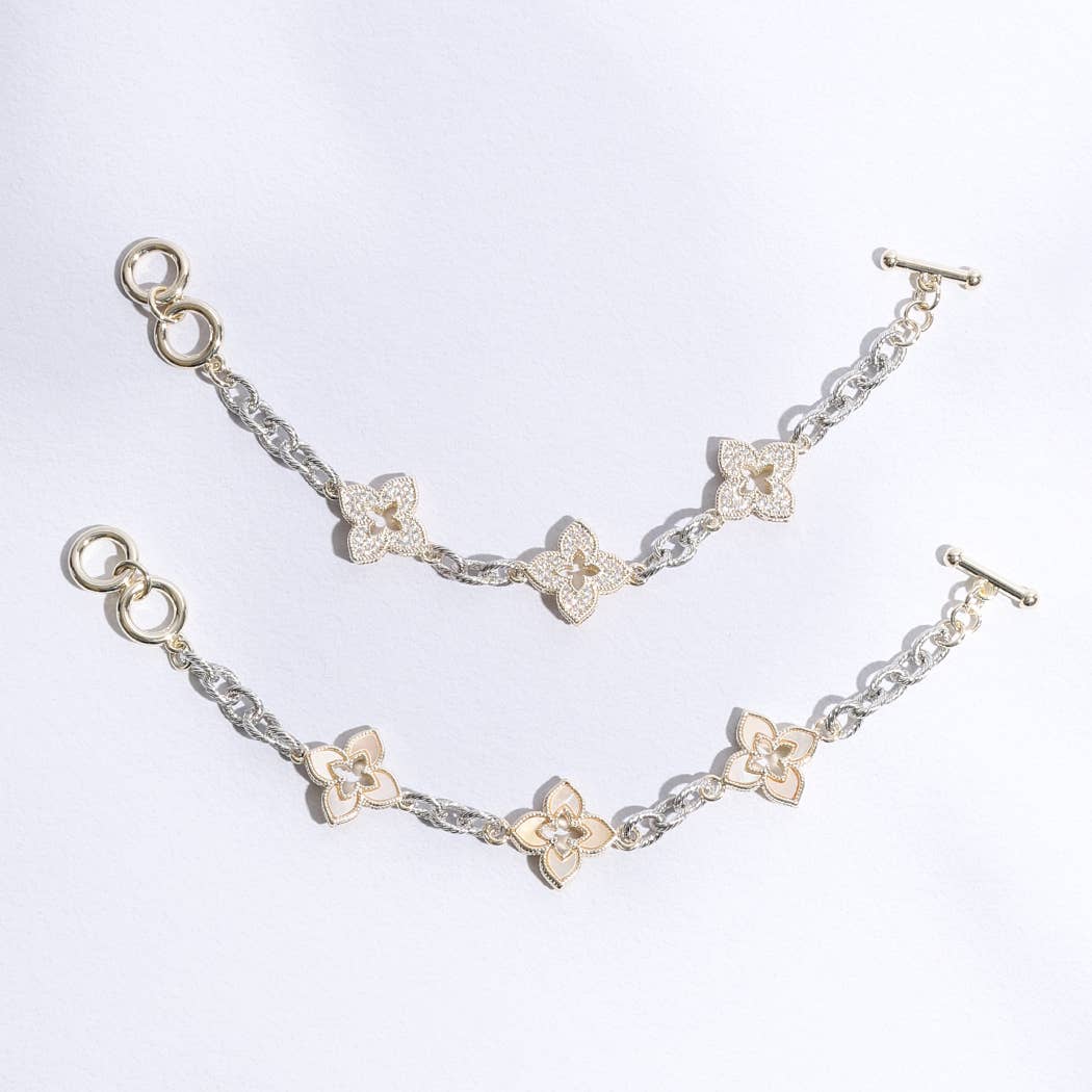 3 Clover Pave Clover Mop Link Bracelet