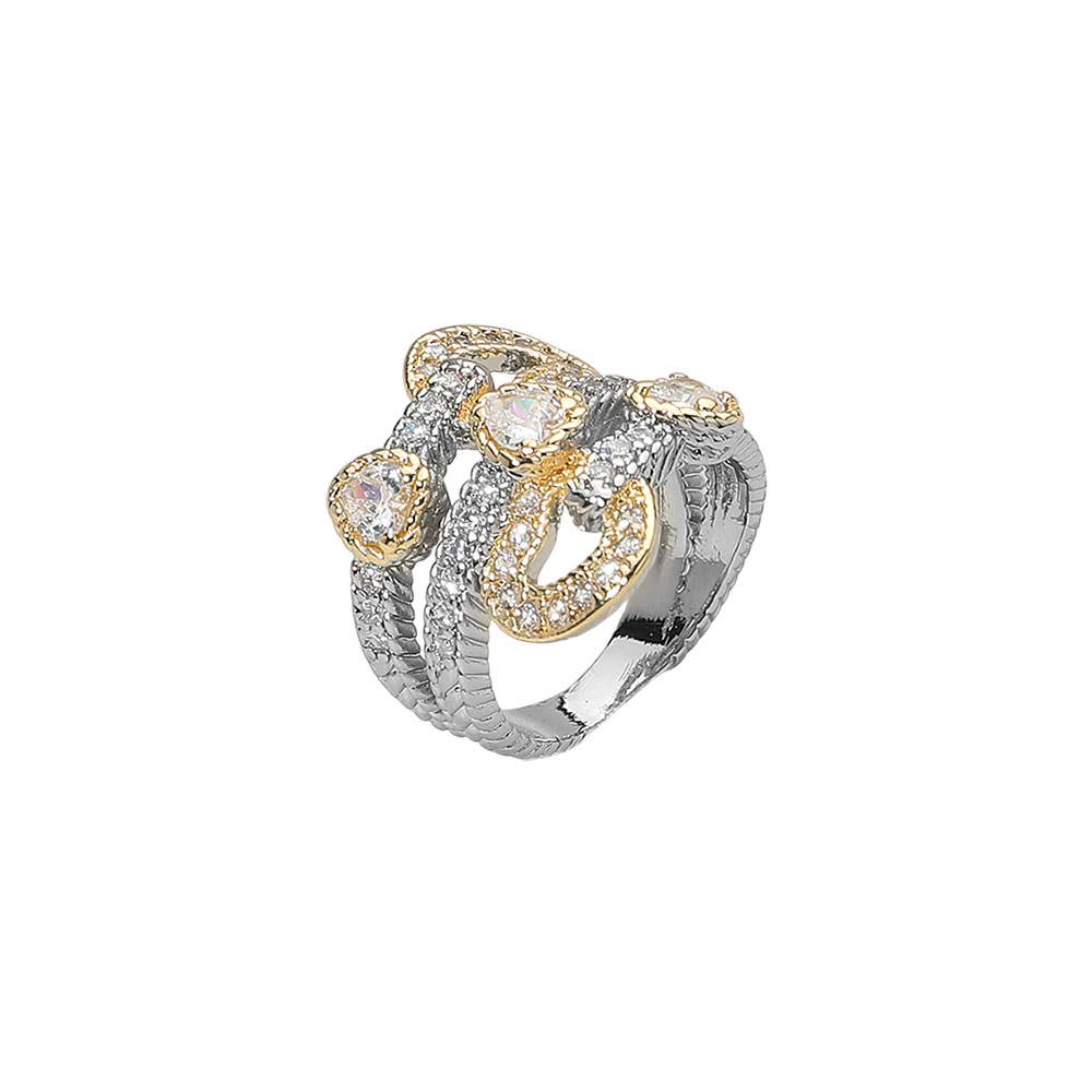 Stone Accent Sculptural Two Tone Band Statement Ring