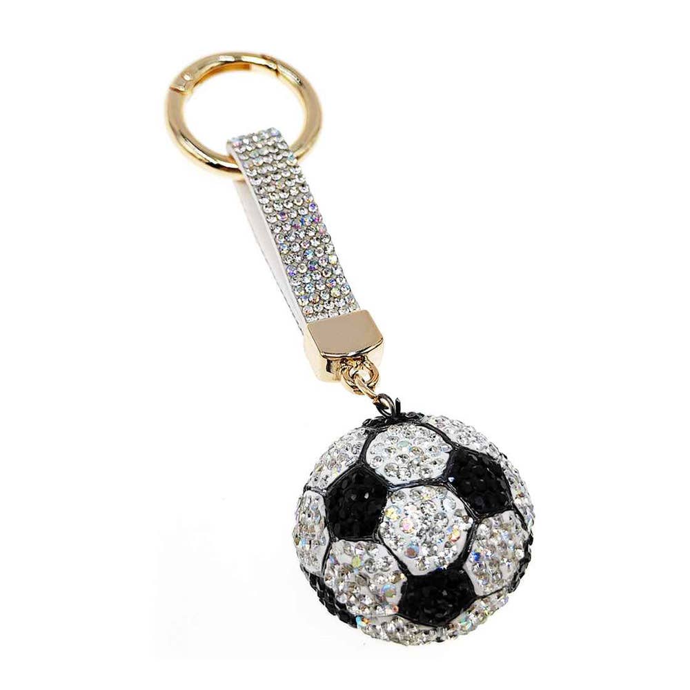Bling Studded Soccer Ball Bag Charm Keychain