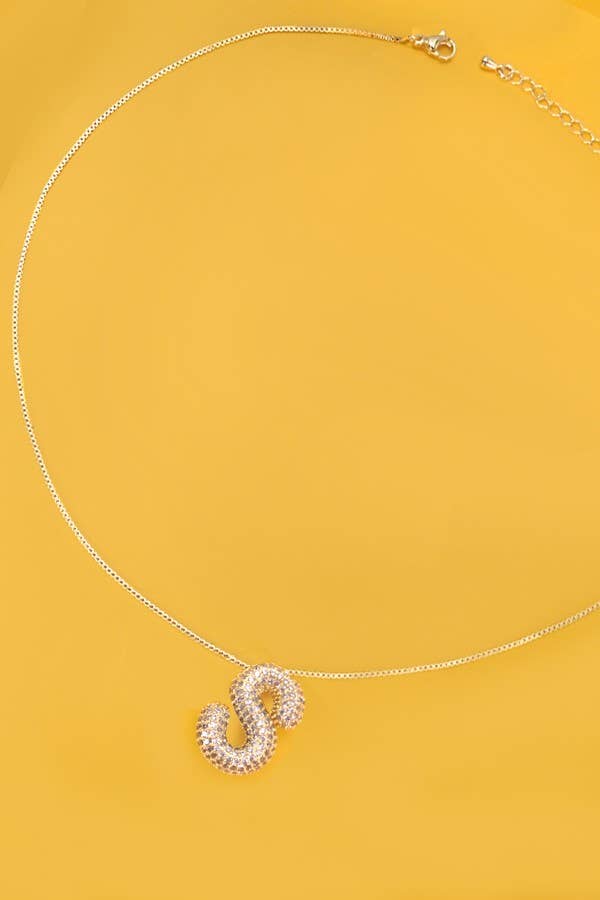 INITIAL PAVE RHINESTONE BUBBLE BALLOON NECKLACE | 80N751