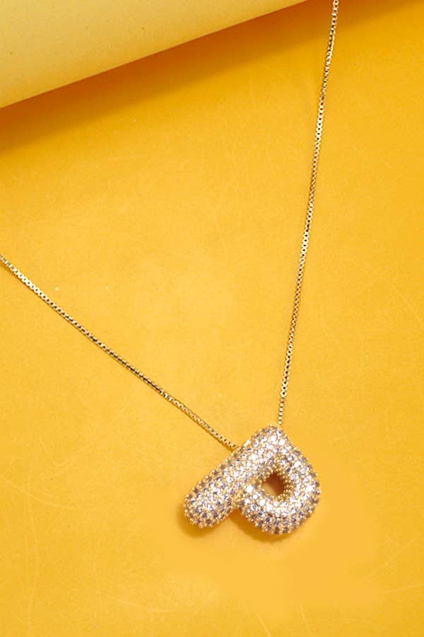 INITIAL PAVE RHINESTONE BUBBLE BALLOON NECKLACE | 80N751