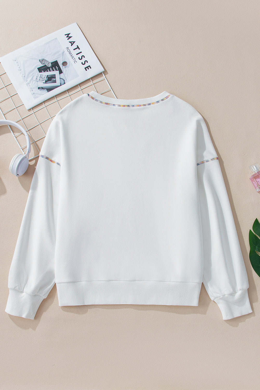 White Sequin Football Pattern Exposed Seam Game Day Sweatshirt