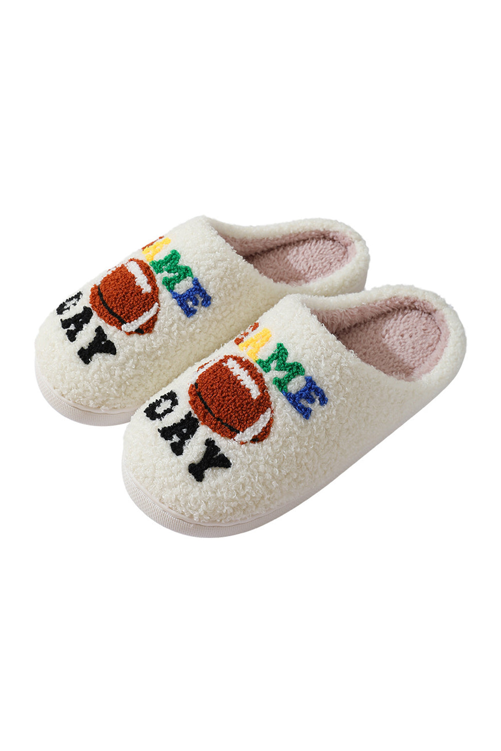 White GAME DAY Football Plush Slippers